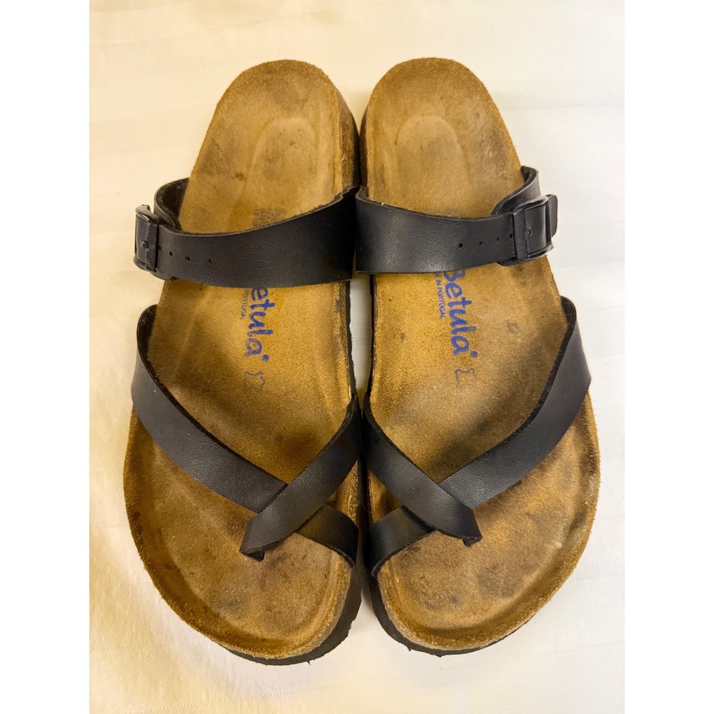 Betula by Birkenstock Black Strappy Cork Footbed Sandals Size 40 Womens 9 L11